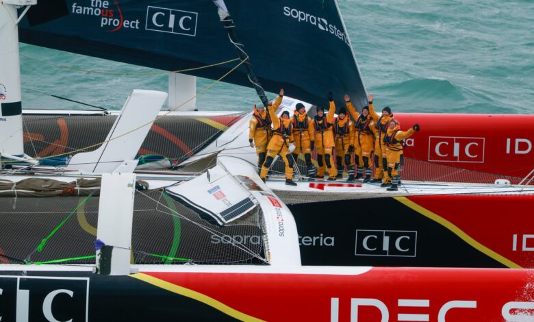 Arrivée de The Famous Project CIC sur le Trophée Jules Verne à bord d'IDEC SPORT